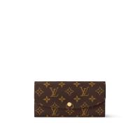 Louis Vuitton 路易威登 Emilie 新版經典老花釦式薄長夾/手拿包 M60697(西班牙製 紫紅色內裡)