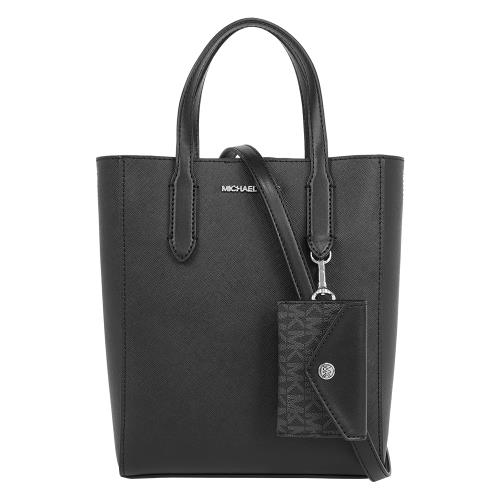 MICHAEL KORS Vincent 金字防刮皮革附小袋小款手提/斜背二用包(黑色)
