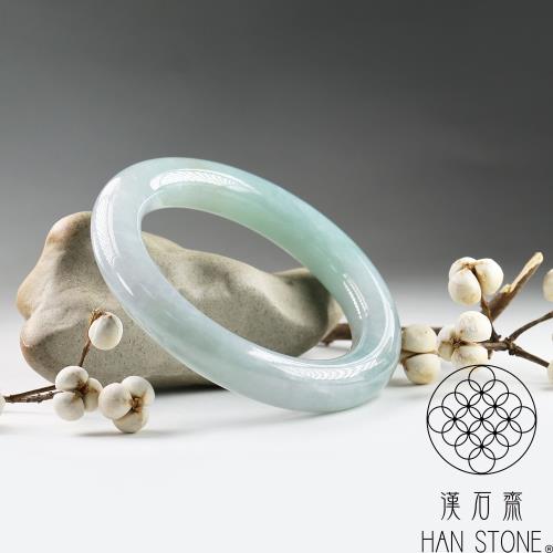 漢石齋】天然翡翠A貨圓條手鐲玉鐲冰糯種春帶彩(手圍18.8/ 版寬12.1mm