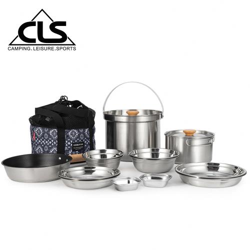 韓國CLS 戶外套鍋露營不鏽鋼14件組 煎鍋 煮鍋 野炊套裝 機車露營 登山 野營
