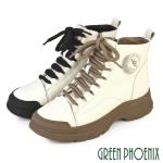 GREEN PHOENIX 女 休閒鞋 休閒靴 短靴 綁帶靴 厚底 真皮 短筒U60-20051