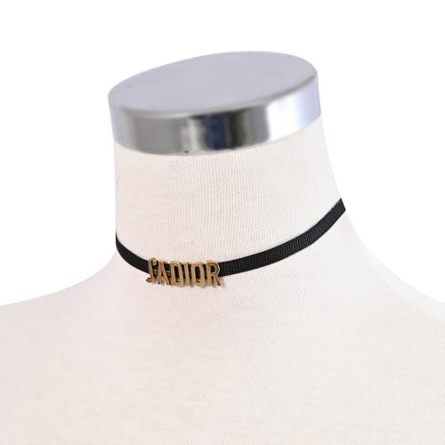 Christian Dior JADIOR 復古鍍金英字可調動式頸鍊.黑