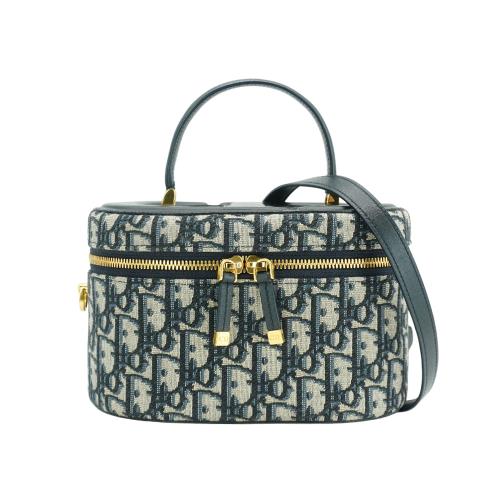 Dior 展示品 Signature Vanity 小牛皮拚緹花中型二用化妝箱(藍)