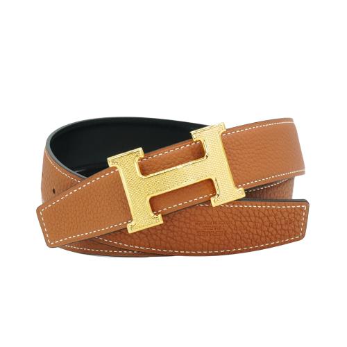 Hermes 粒面H金釦雙面皮帶#85(黑/棕)