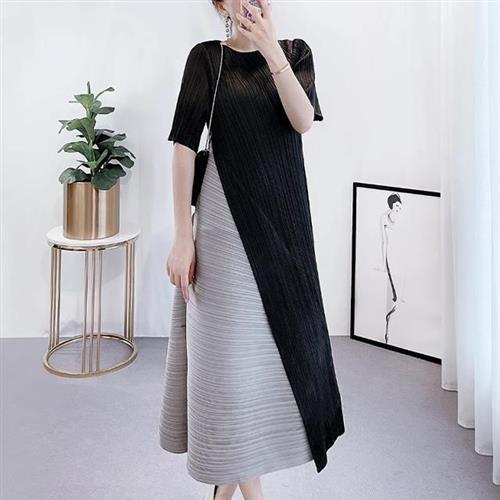 【KEITH-WILL歐風】現貨韓國簡約三宅輕褶衣洋裝(壓褶/中大尺碼/短袖/輕薄/小香風)