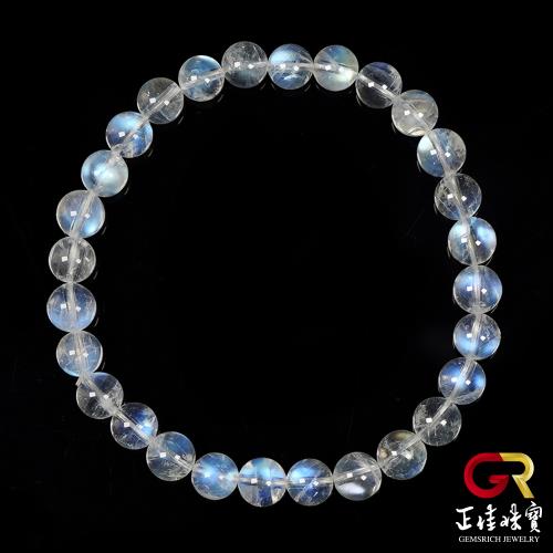 【正佳珠寶】藍月光 超頂級 透冰藍 6.4-6.8mm 藍月光石手珠