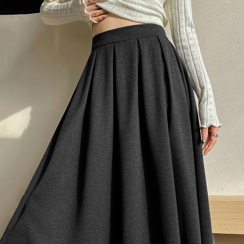 【10衣綾】純色毛呢半身百摺A字高腰女長裙(百搭/透氣/舒適/4色可選/M-XL/KDSQ-5575)