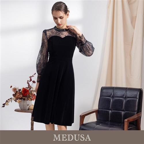 現貨【MEDUSA 曼度莎】氣質黑色絲絨禮服洋裝（M-XL）｜小禮服 晚宴服 聚會穿搭 高雅絲絨