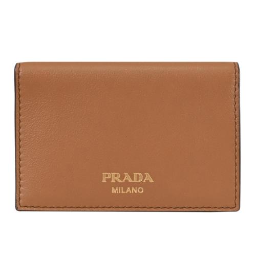 PRADA 2MC101 燙金LOGO柔軟皮革對開隨身卡包.焦糖棕