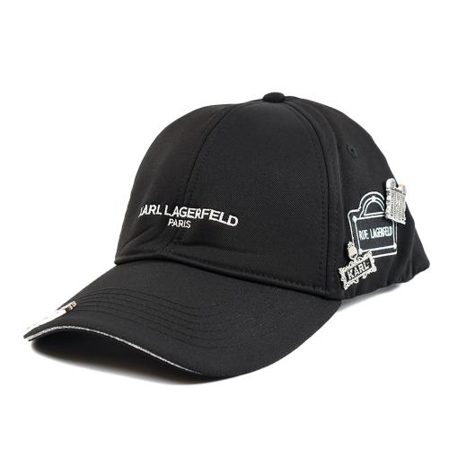 KARL LAGERFELD 刺繡LOGO徽章棒球帽-黑色