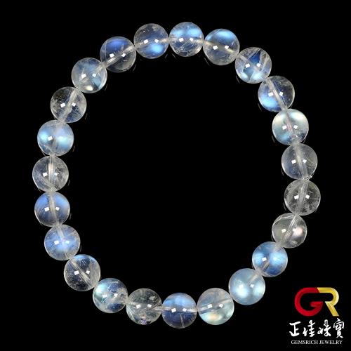 【正佳珠寶】藍月光 超頂級 透冰藍 7.8-8.3mm 藍月光石手珠