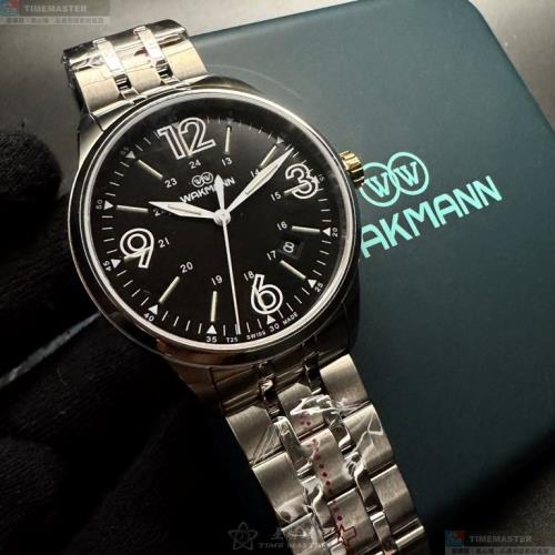 WAKMANN 威克曼男女通用錶 40mm 銀圓形精鋼錶殼 黑色簡約, 中三針顯示錶面款 WA00051