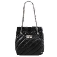BALENCIAGA 巴黎世家 742942 CRUSH TOTE BB 壓褶牛皮綁帶鍊包.黑S