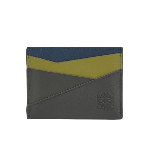 Loewe Puzzle 撞色小牛皮壓印logo四卡卡夾(深棕/綠)