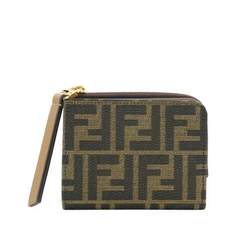 Fendi Baguette 緹花布FF logo L型零錢袋對開短夾(8M0519 -棕)