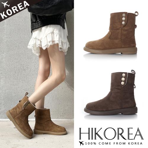 【HIKOREA】韓國空運。絨面厚底3.5CM可反摺鋪毛中筒雪靴-版型偏小(71-3625/二色/現+預)