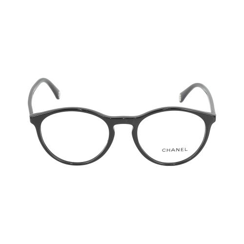 CHANEL 金字Logo 框形平光眼鏡(黑色) 51mm