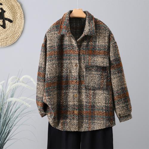 【10衣綾】毛呢翻領長袖襯衫(百搭/透氣/舒適/M-3XL/KDTQ-9096)