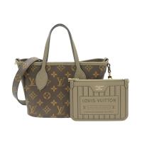 Louis Vuitton Neverfull BB 帆布拚牛皮雙面手提斜背包(M12109-灰)