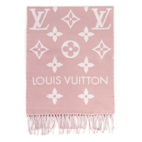 LV Essential Monogram 花紋雙色羊毛圍巾(玫瑰粉/米色) M77854