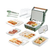 MATURE美萃 ★超值雙12★夾心陶瓷爐烤盤大全配組-綠色 含深鍋、平盤、章魚燒盤、三明治盤、鬆餅盤、玻璃蓋、收納架、料理三件組CY-1624