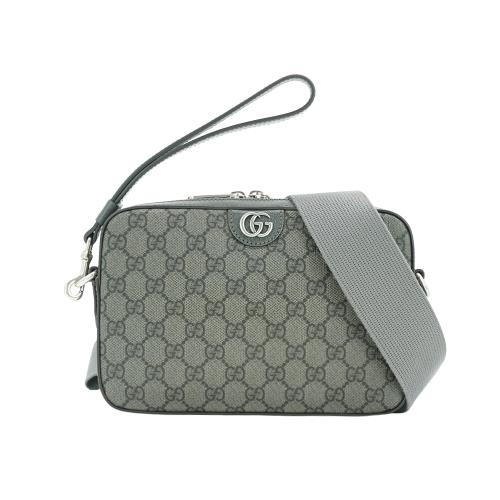 Gucci 展示品 GG Supreme帆布拉鍊斜背相機包(699439-灰)