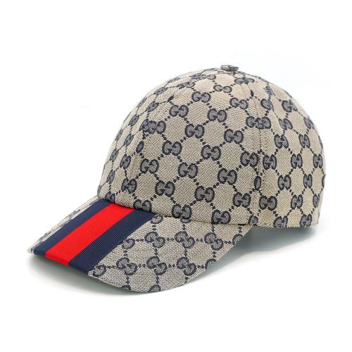 Gucci 經典雙G logo帆布紅藍線棒球帽#S(藍)