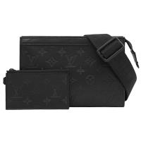 Louis Vuitton LV M81115 GASTON 經典花紋牛皮二合一斜背包.黑