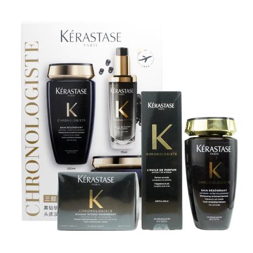 KERASTASE卡詩 黑鑽極萃逆時奢華洗護三件組[髮浴+髮膜+逆時玫瑰香氛露]新版