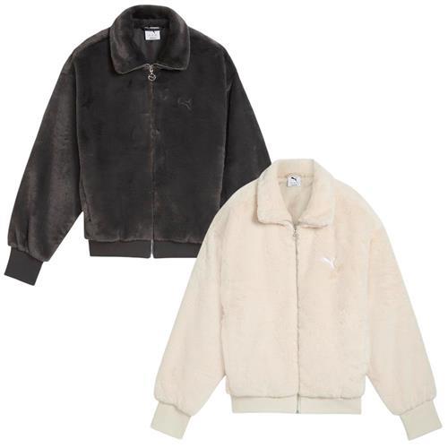 Puma 立領外套 女裝 仿皮草 歐規 灰/米白【運動世界】63216944/63216987