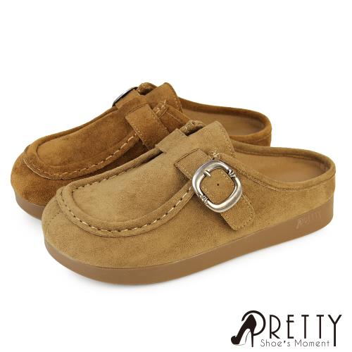 Pretty 女 穆勒鞋 懶人拖鞋 半拖鞋 包頭拖鞋 前包後空鞋 仿麂皮BA-29017
