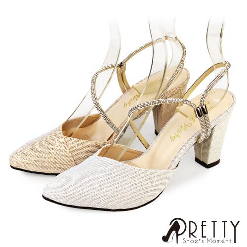 Pretty 女 高跟鞋 涼鞋 金蔥 水鑽 尖頭 宴會 台灣製BA-21361