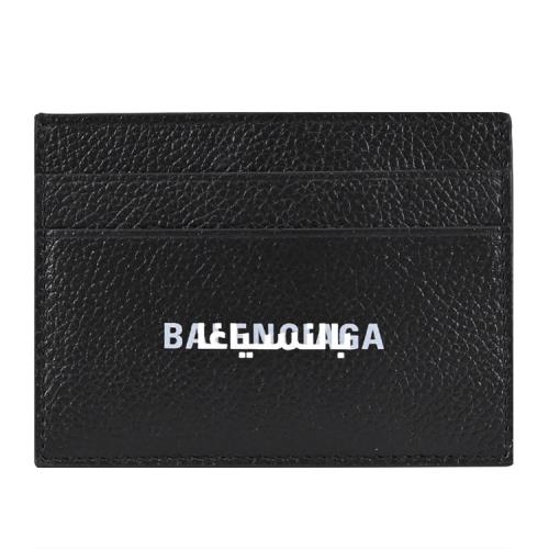 BALENCIAGA 巴黎世家594309 燙印LOGO荔枝牛皮隨身卡夾.黑|皮夾|ETMall