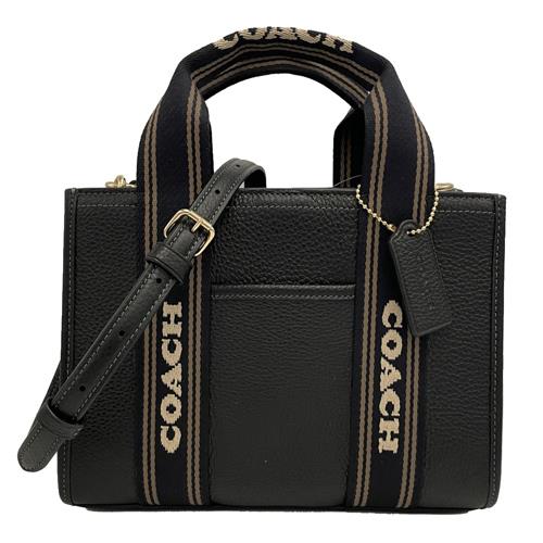 【COACH】素面牛皮手提斜背兩用小方包(小款-黑)