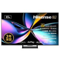 Hisense海信 65U7Q 是一款65吋4K超高畫質智慧電視，具備144HZ高刷技術，提供流暢的視覺體驗。螢幕亮度達2000nits，對比度5000:1，反應時間僅8ms，確保畫面清晰且反應迅速。內建聯網功能與杜比數位音效，帶來沉浸式音畫享受。支援4組HDMI高畫質數位影音端子，並提供雙USB插槽，方便外接裝置。螢幕比例為16:9，功能選單支援中文與英文語言。重量輕巧僅19.6KG，尺寸為1446*837*75mm，適閤家庭娛樂使用。產品產地為中國，提供2年保固（需註冊），並含桌上型基本安裝服務。