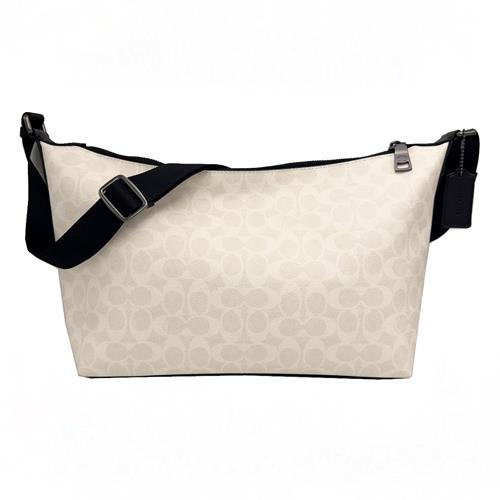 【COACH】C LOGO男中性款船型斜背包(白)