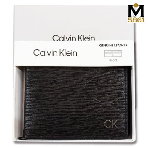 【CK】Calvin Klein 男皮夾 短夾 防刮皮雙鈔夾 品牌盒裝+原廠提袋／黑色