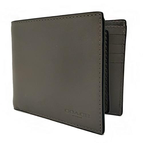 【COACH】專櫃款男款素面牛皮8卡附活動證件夾短夾(灰)