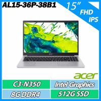 Acer宏碁 AL15-36P 是一款輕巧的效能筆電，搭載 Intel Core 3 N350 處理器，16GB DDR4 記憶體，2TB 固態硬碟，1920x1080 解析度 IPS 高畫質螢幕，支援 USB Type-C 和 HDMI 連線埠，內建 1M HD 網路攝影機與藍芽 5.0，重量僅 1.53kg，提供兩年保固。