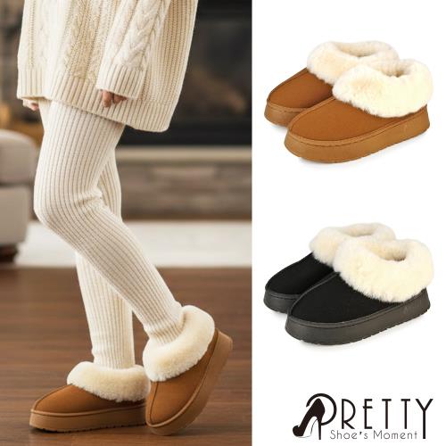 Pretty 女 雪靴 短靴 毛靴 厚刷毛 鋪毛 絨毛 保暖 厚底 韓系BA-21772