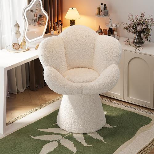 花瓣造型旋轉梳妝椅 布藝奶油風化妝凳 女生臥室梳妝台靠背美甲椅