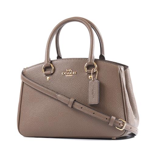 COACH Savannah 鵝卵石紋皮革手提/斜背二用包-可可色/小