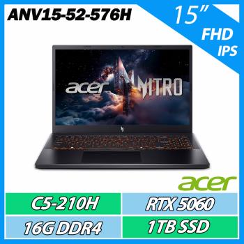 ACER 宏碁Nitro V ANV15-52-576H黑色(C5-210H/16G/1TB/RTX5060-8G/15吋)電競筆電