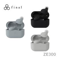 Final ZE300 是一款入耳式藍芽耳機，無麥克風設計，支援 TYPE-C 連線，相容 Android、iOS 與 Windows 系統。輕巧僅140g，提供黑色、天空灰、灰米色三種顏色選擇，適合日常使用，並享有1年保固與BSMI許可。