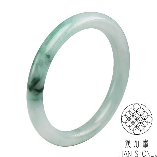 【漢石齋】天然翡翠A貨 圓條手鐲玉鐲 細糯種飄花(手圍17.3/ 版寬8.5mm)