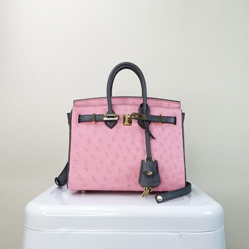 【M2ND】卡希瓦鴕鳥皮迷你柏金包(粉灰-T9407A)