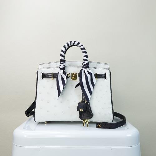 【M2ND】卡希瓦鴕鳥皮迷你柏金包(白黑-T9407A)