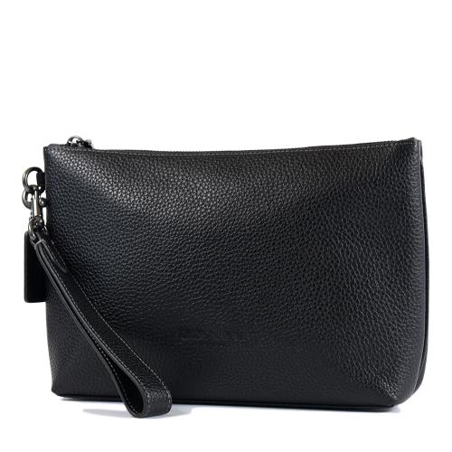 COACH 男款 鵝卵石紋掛帶拉鍊商務大手拿包-黑色