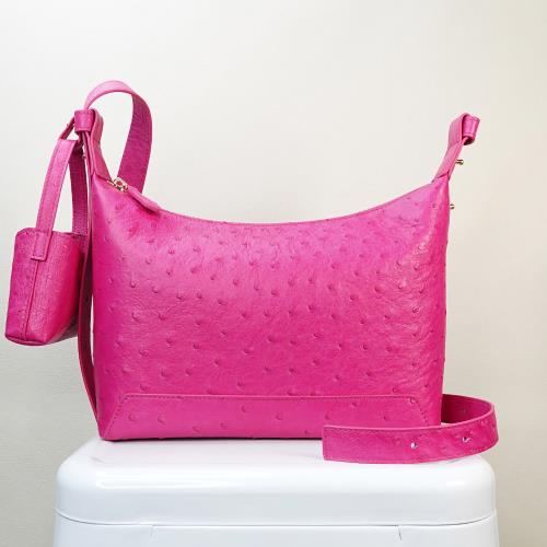 【M2ND】斑德鴕鳥皮肩揹/斜揹包(桃紅-T9439A)