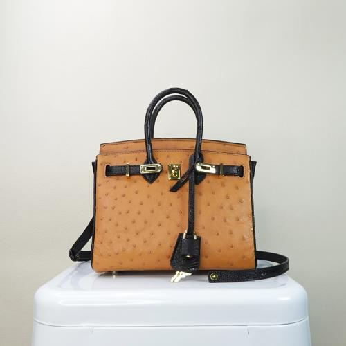 【M2ND】卡希瓦鴕鳥皮迷你柏金包(駝黑-T9407A)